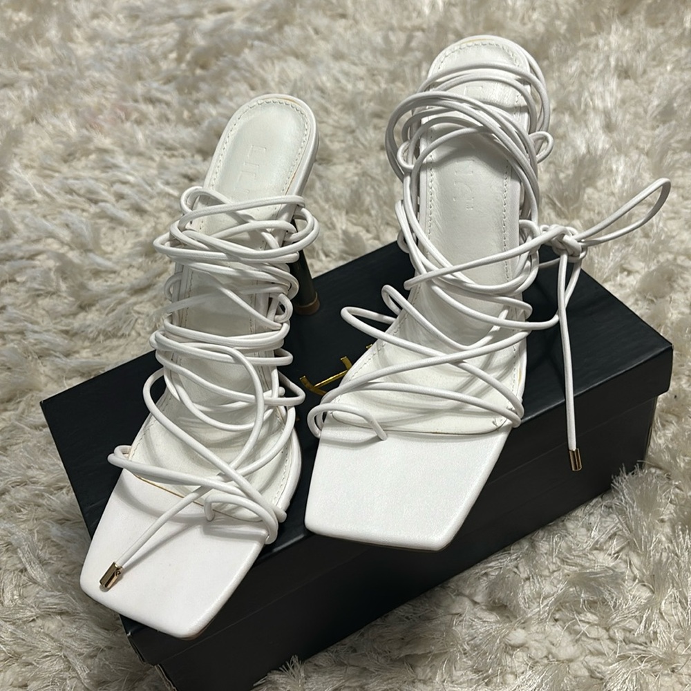 White Sexy Leg Tie Heels